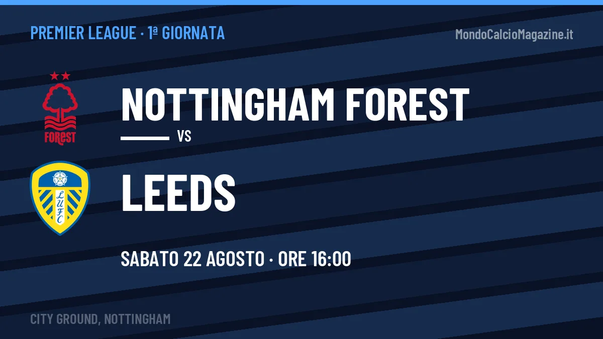 Dove vedere Nottingham Forest-Leeds in TV e streaming: orario, canale e formazioni