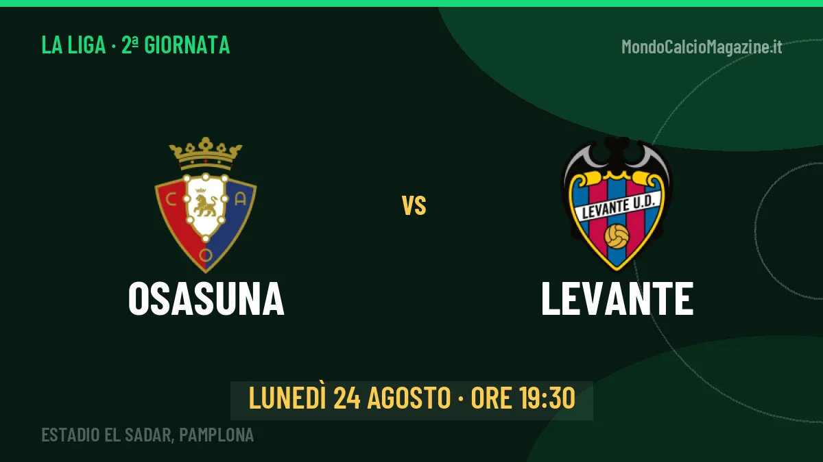 Osasuna-Levante La Liga 2ª giornata: orario, TV, streaming e probabili formazioni
