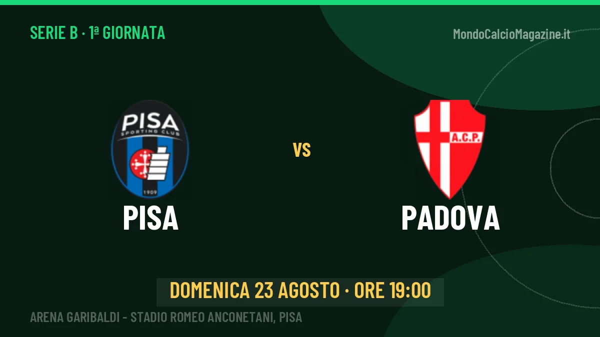 Pisa-Padova Serie B 1ª giornata: orario, TV, streaming e probabili formazioni