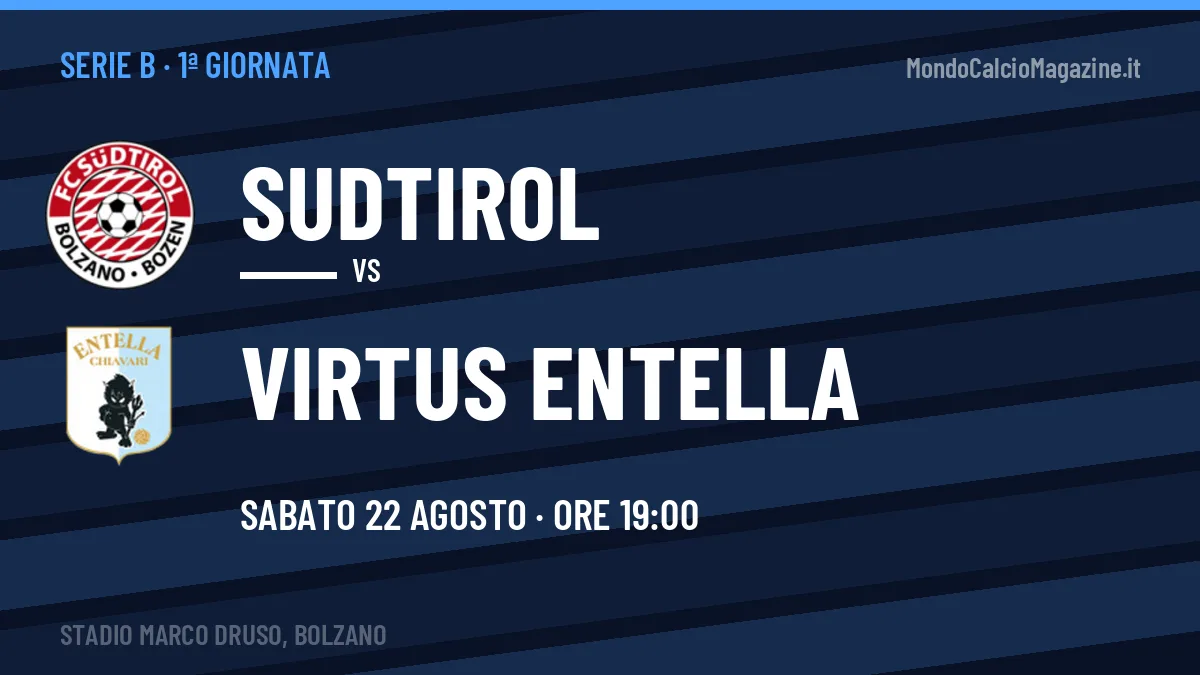 Sudtirol Virtus Entella in streaming: dove vedere la partita, orario e probabili formazioni