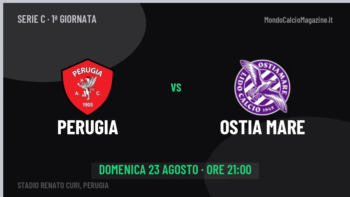 Perugia-Ostia Mare (dom 23/08 ore 21:00): probabili formazioni, statistiche e quote