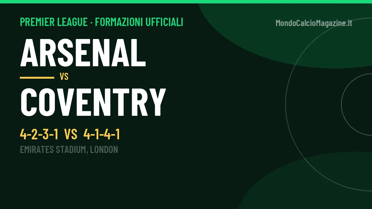 Formazioni ufficiali Arsenal-Coventry: Simms titolare nel Coventry