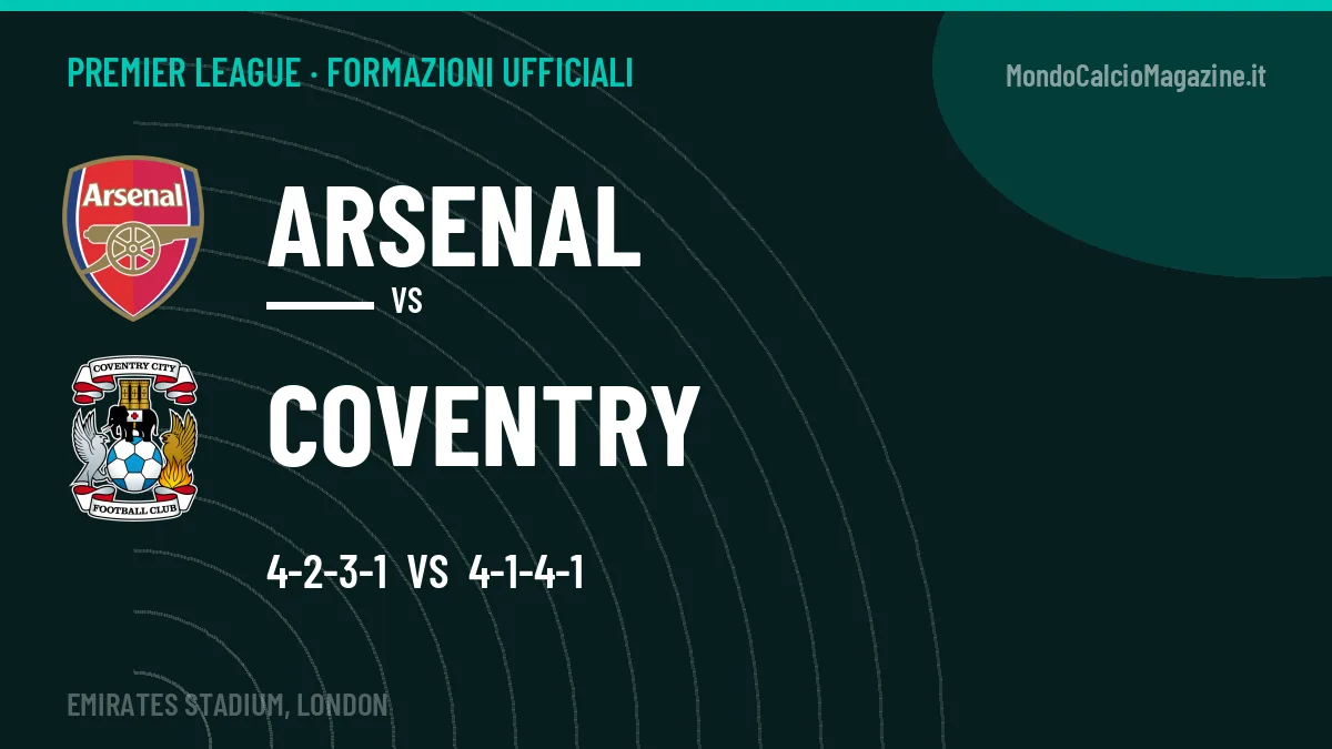 Formazioni ufficiali Arsenal-Coventry: Simms titolare nel Coventry