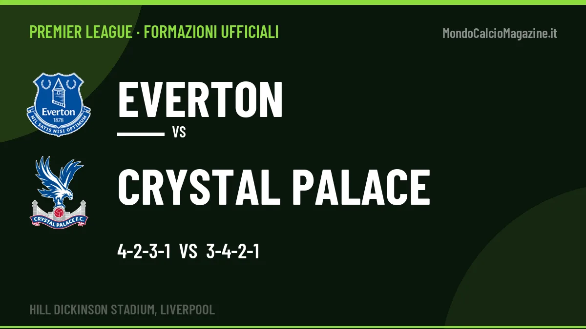 Le formazioni ufficiali di Everton-Crystal Palace: 4-2-3-1 contro 3-4-2-1