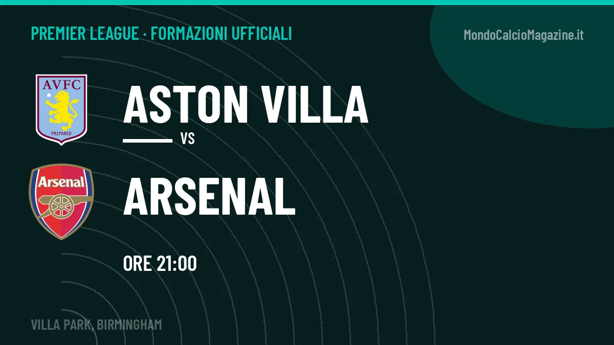 Formazioni ufficiali Aston Villa-Arsenal: gli undici scelti dai due allenatori