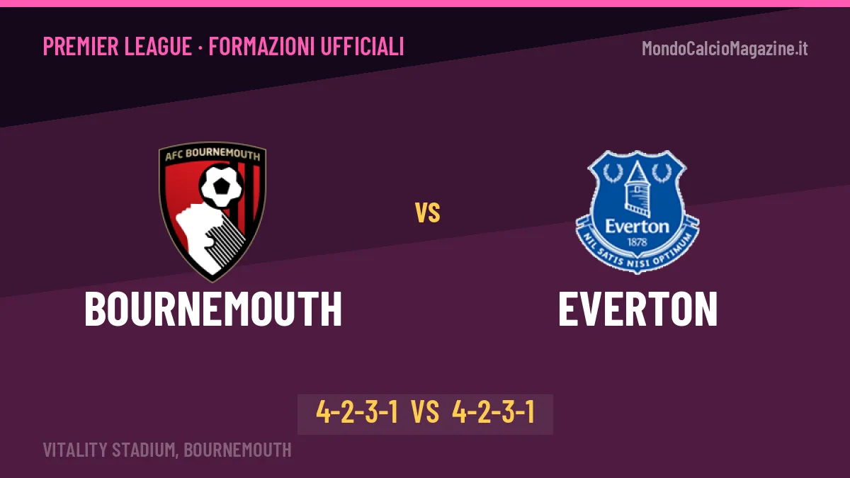 Bournemouth-Everton, ecco le formazioni ufficiali: tutte le scelte dei due allenatori