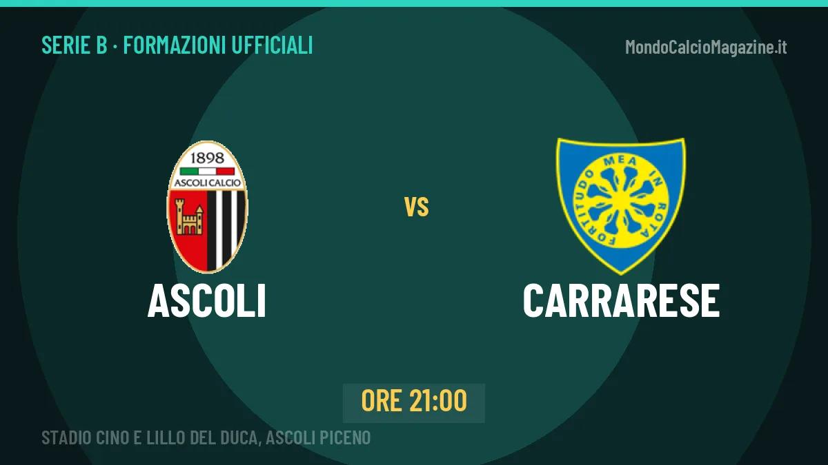 Ascoli-Carrarese: le formazioni ufficiali e dove vedere la partita