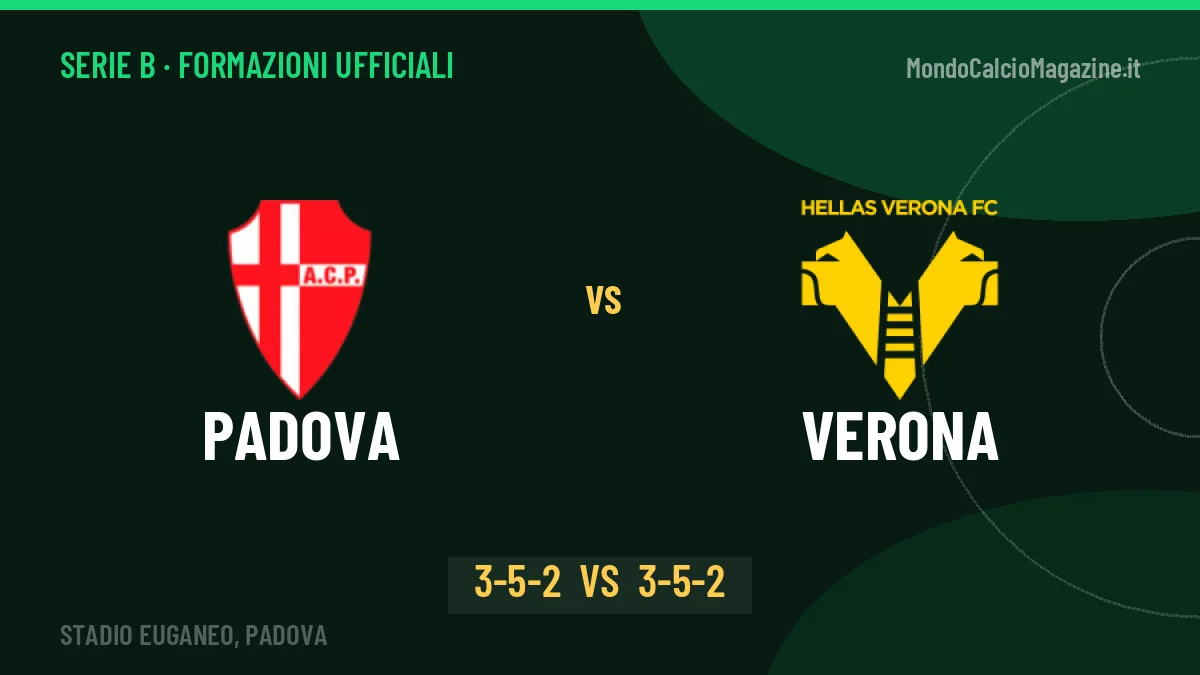 Padova-Verona: le formazioni ufficiali, Calabro sceglie il 3-5-2