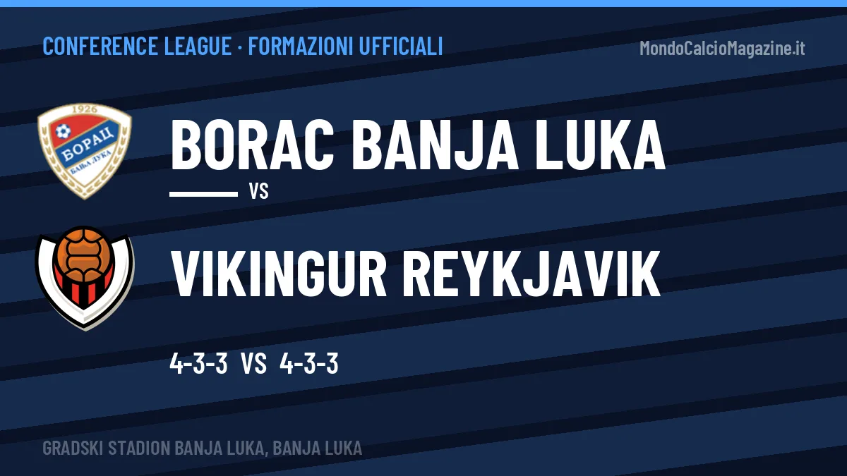 Le formazioni ufficiali di Borac Banja Luka-Vikingur Reykjavik: Ottesen risponde col 4-3-3