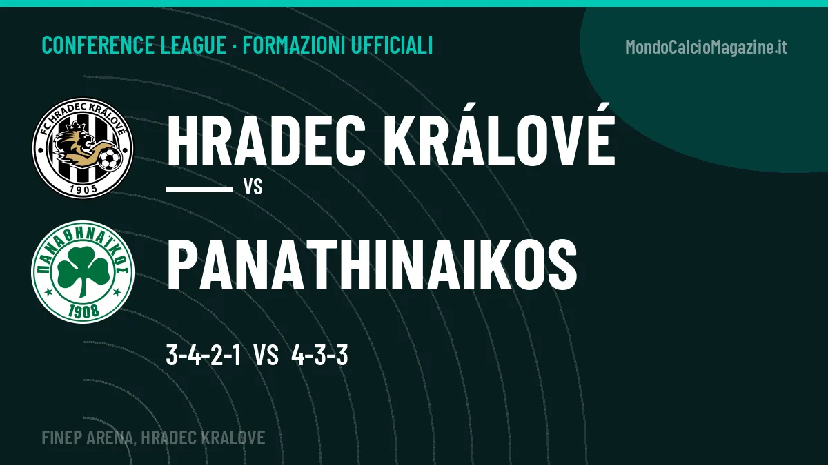 Le formazioni ufficiali di Hradec Králové-Panathinaikos: 3-4-2-1 contro 4-3-3