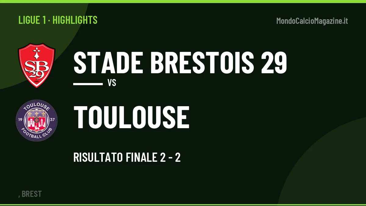 Highlights Ligue 1: Stade Brestois 29-Toulouse 2-2 in video