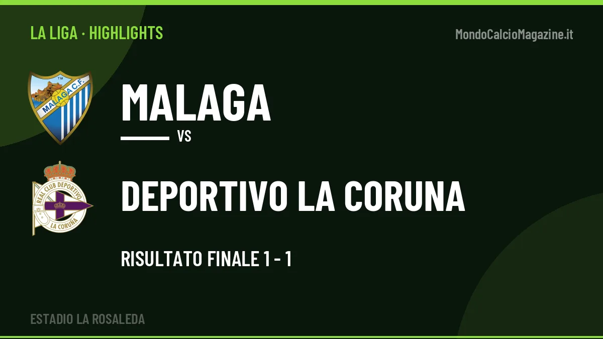 Gol e highlights di Malaga-Deportivo La Coruna 1-1: guarda la sintesi