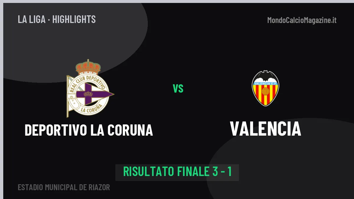 Deportivo La Coruna-Valencia 3-1: highlights, video, azioni e gol del match