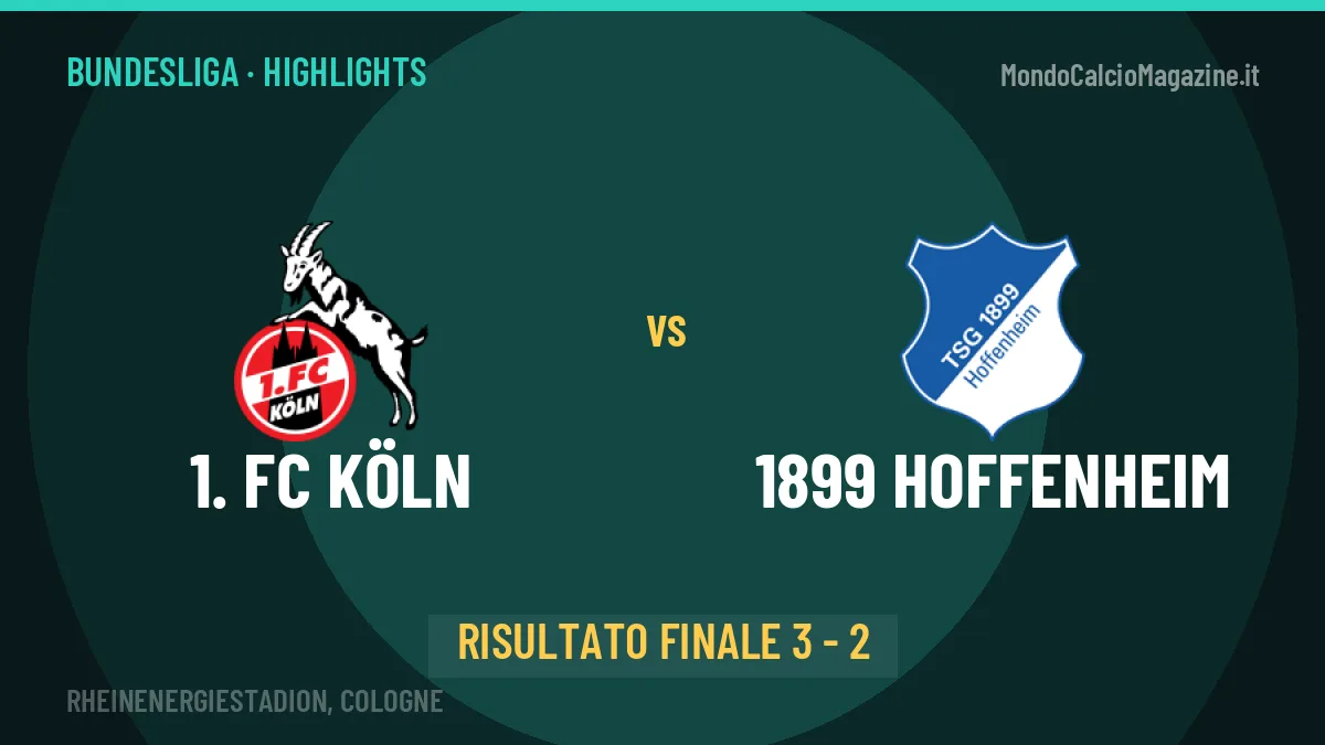 1. FC Köln-1899 Hoffenheim 3-2: highlights, video, azioni e gol del match
