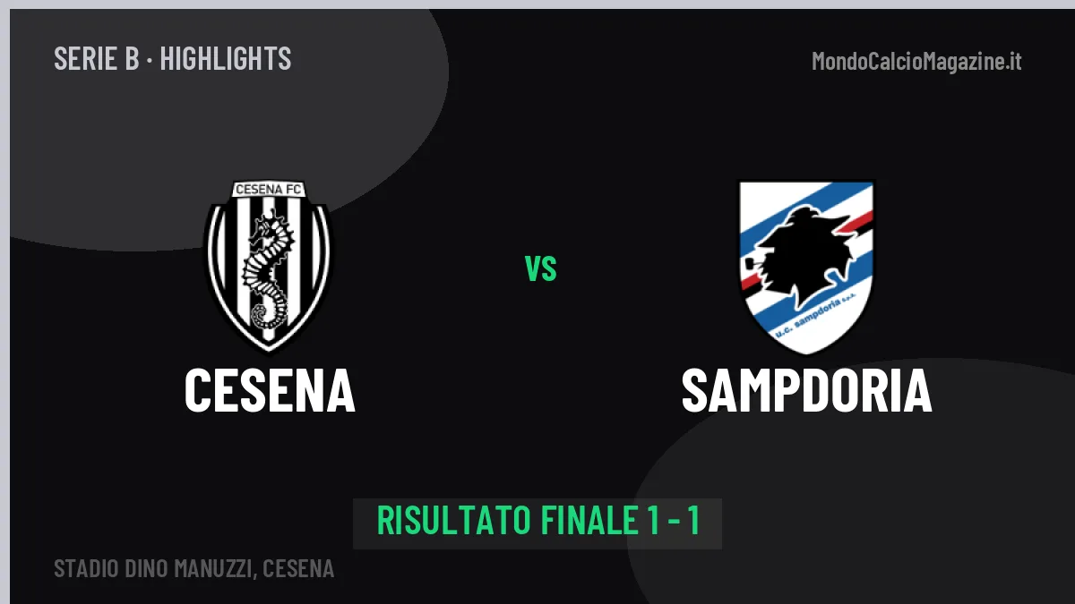 Cesena-Sampdoria 1-1: highlights, video, azioni e gol del match