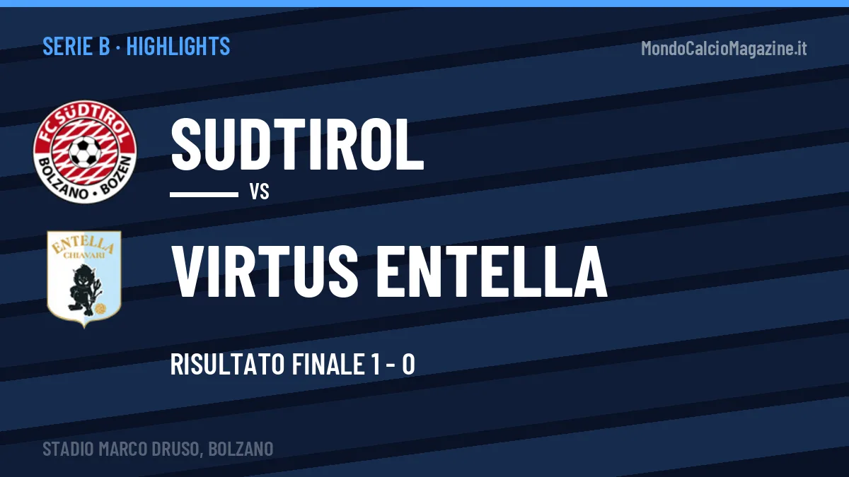 Gol e highlights di Sudtirol-Virtus Entella 1-0: guarda la sintesi