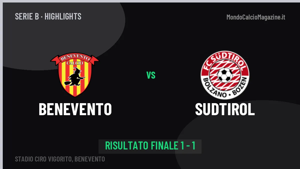 Benevento-Sudtirol, sintesi e gol: gli highlights di Serie B