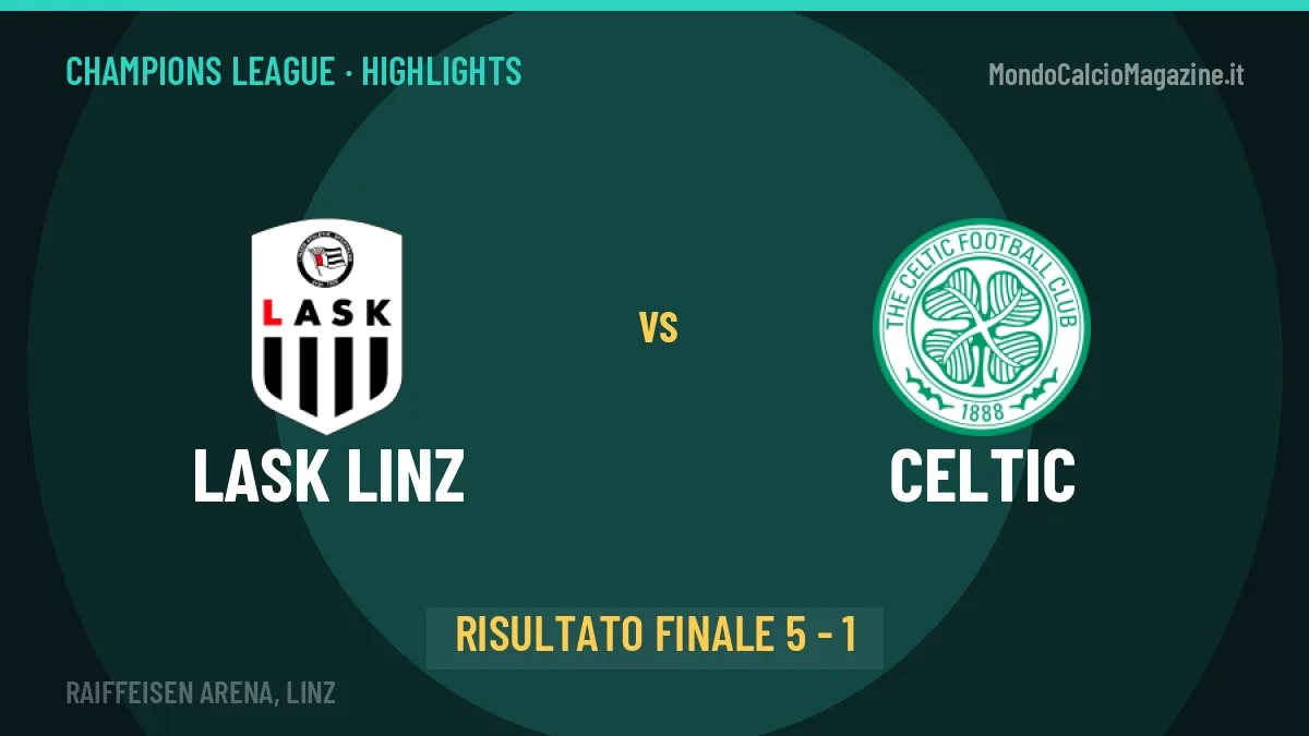 Lask Linz-Celtic 5-1: video gol, azioni salienti e statistiche
