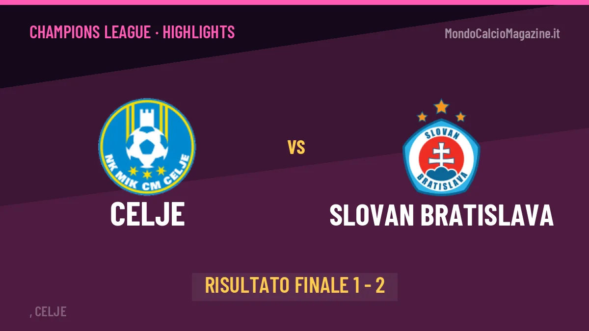 Celje-Slovan Bratislava 1-2: highlights, video, azioni e gol del match