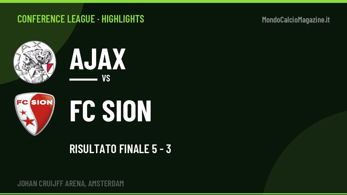 Highlights Ajax-FC Sion: gol e sintesi della partita (5-3)