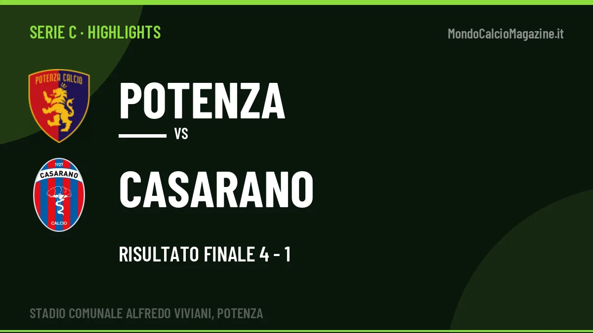 Video Potenza-Casarano: highlights e gol della partita di Serie C