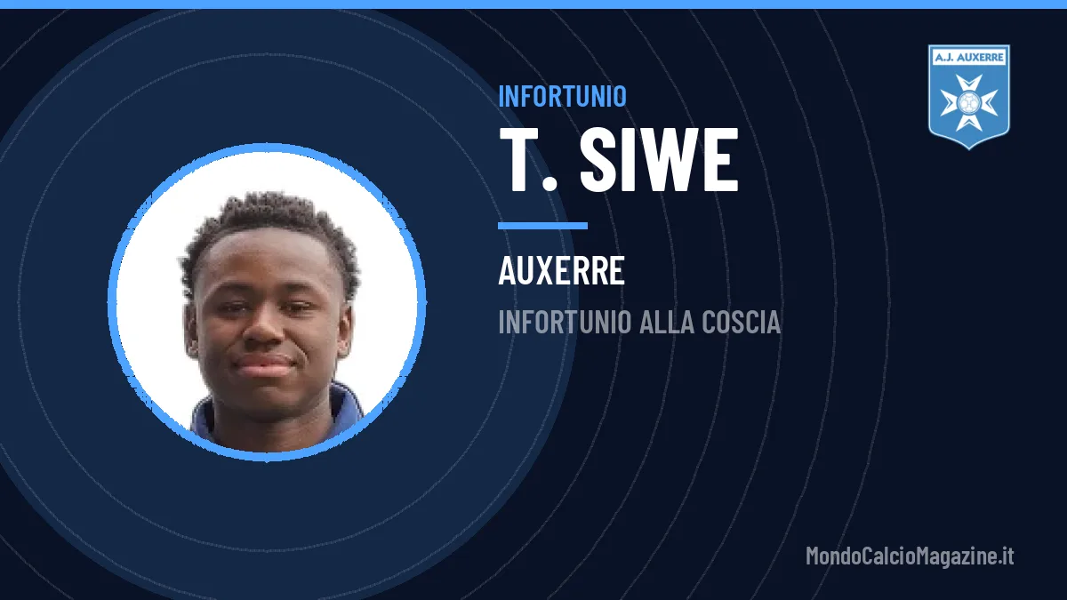 Auxerre, tegola Siwe: out per infortunio alla coscia
