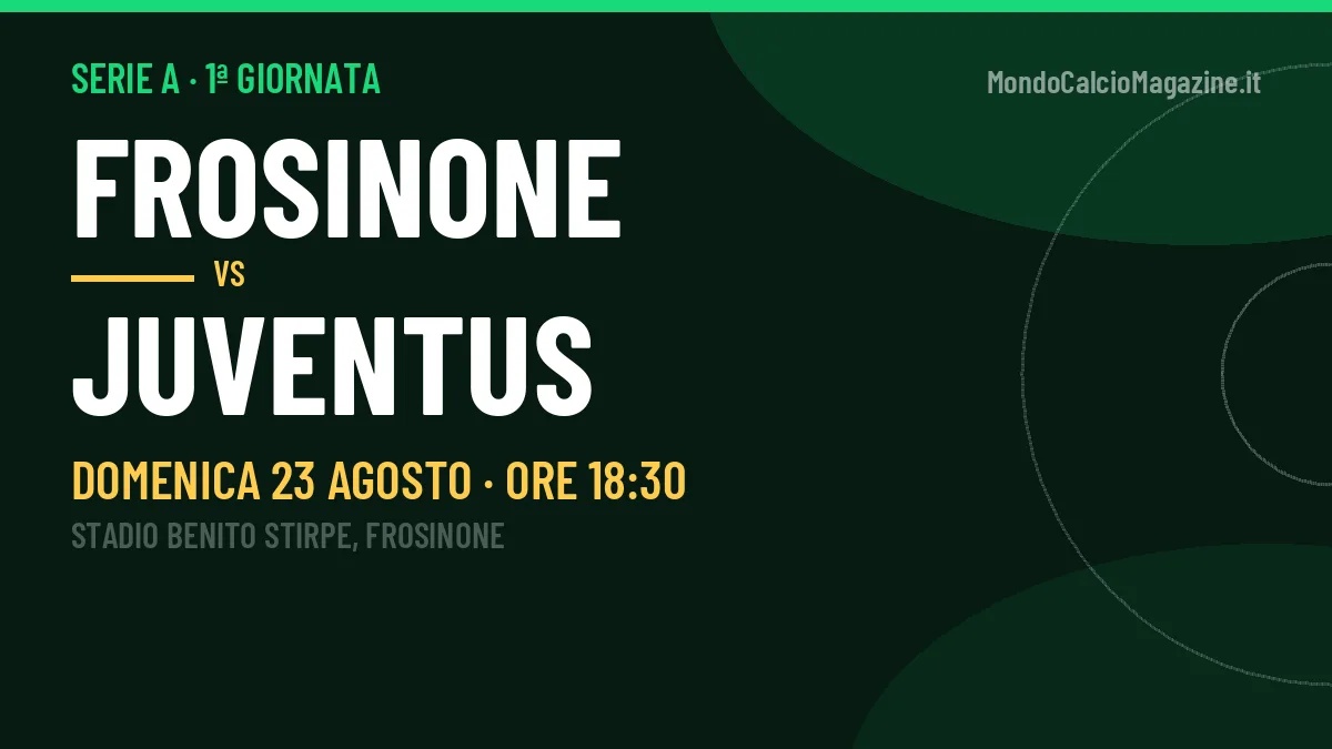 Dove vedere Frosinone-Juventus in TV e streaming: orario, canale e formazioni