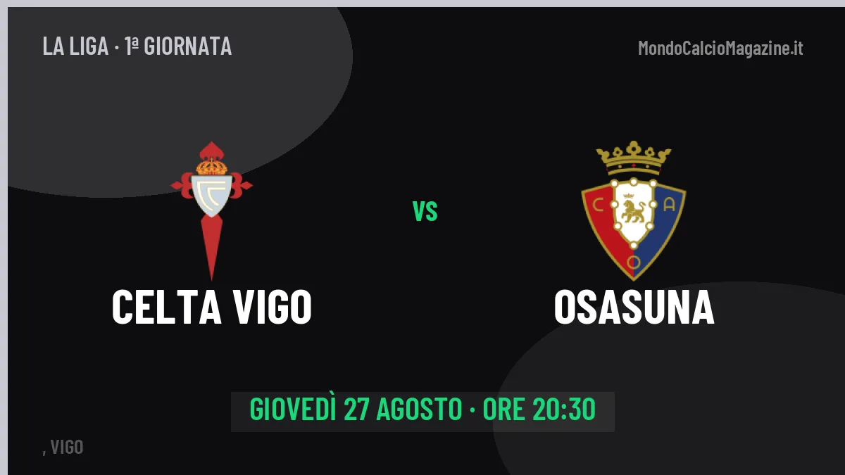 Celta Vigo-Osasuna La Liga 1ª giornata: orario, TV, streaming e probabili formazioni