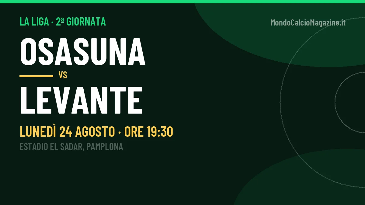 Osasuna-Levante La Liga 2ª giornata: orario, TV, streaming e probabili formazioni
