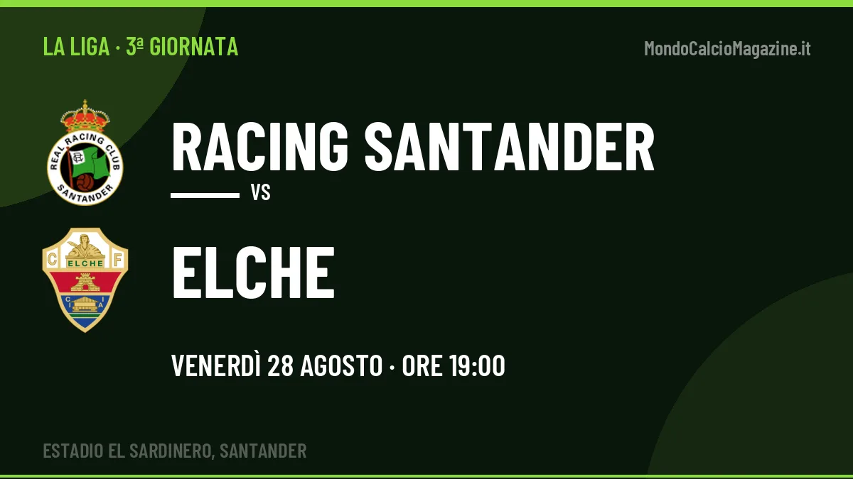 Racing Santander-Elche La Liga 3ª giornata: orario, TV, streaming e probabili formazioni