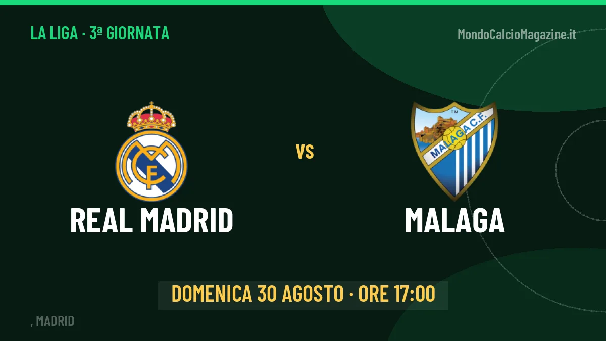 Real Madrid Malaga in streaming: dove vedere la partita, orario e probabili formazioni