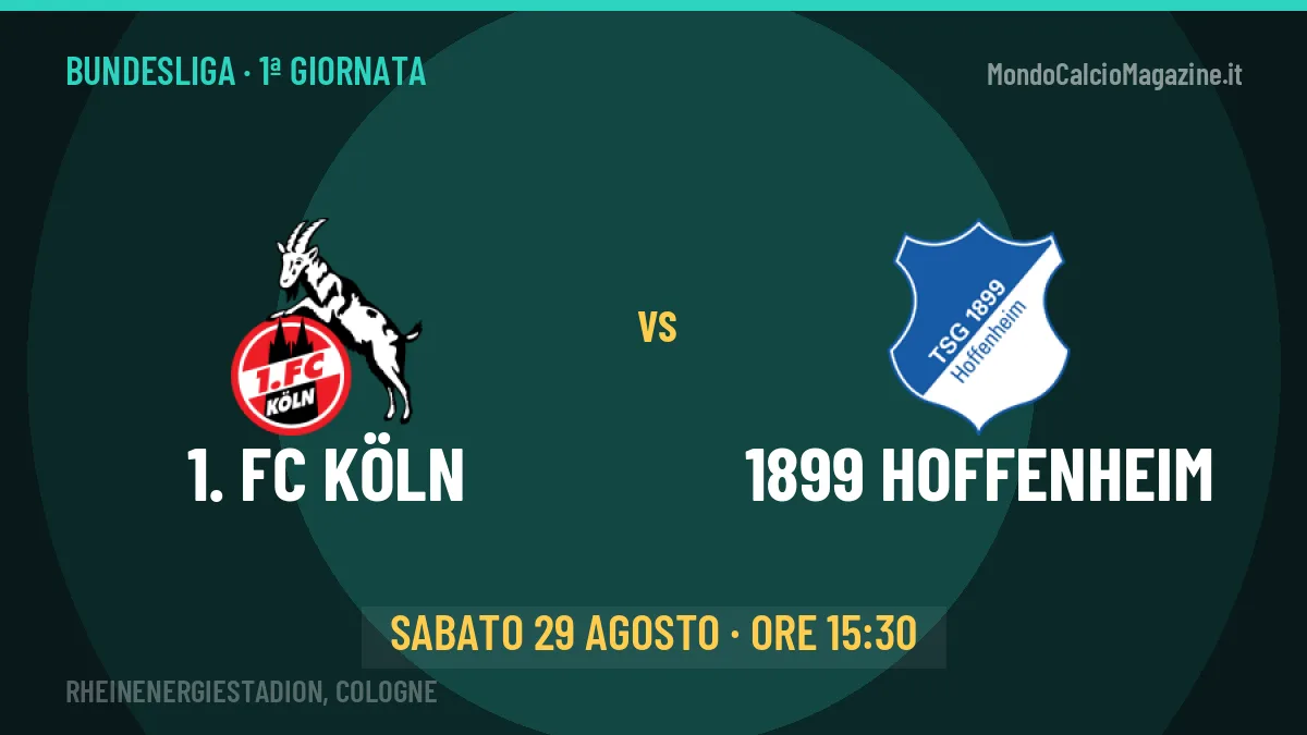 1. FC Köln 1899 Hoffenheim in streaming: dove vedere la partita, orario e probabili formazioni