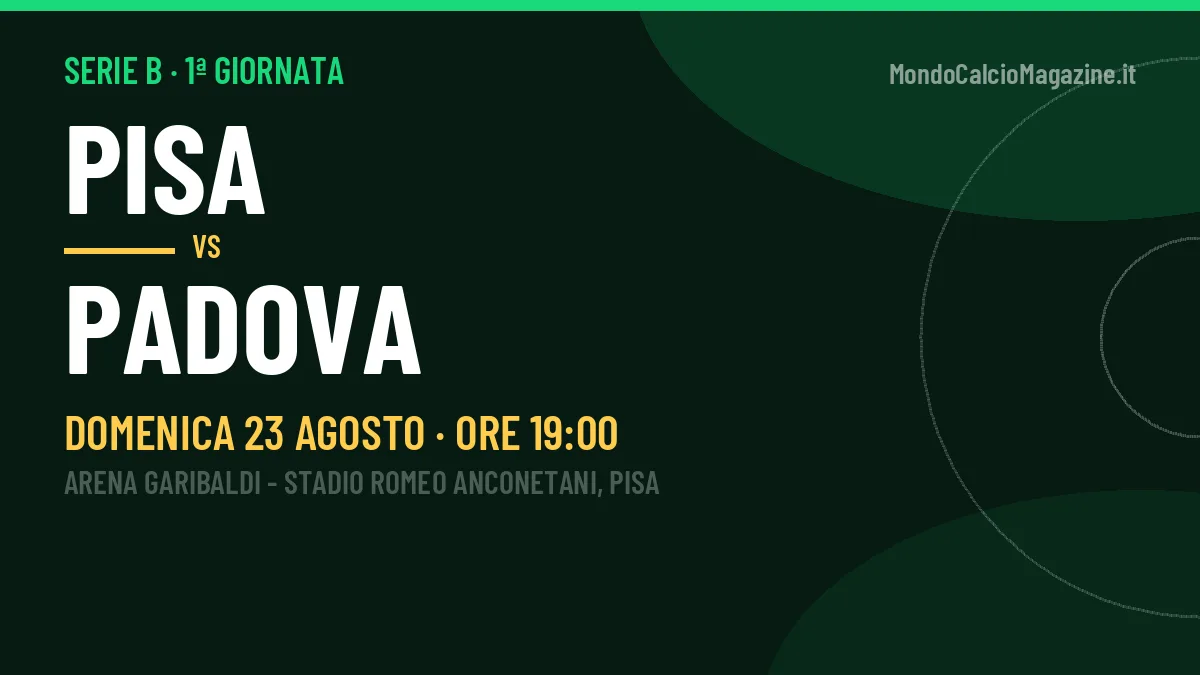 Pisa-Padova Serie B 1ª giornata: orario, TV, streaming e probabili formazioni