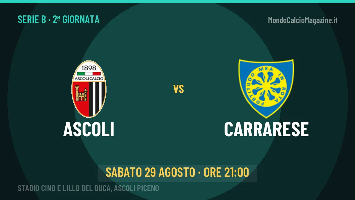 Ascoli-Carrarese in TV: a che ora si gioca, dove vederla e probabili formazioni