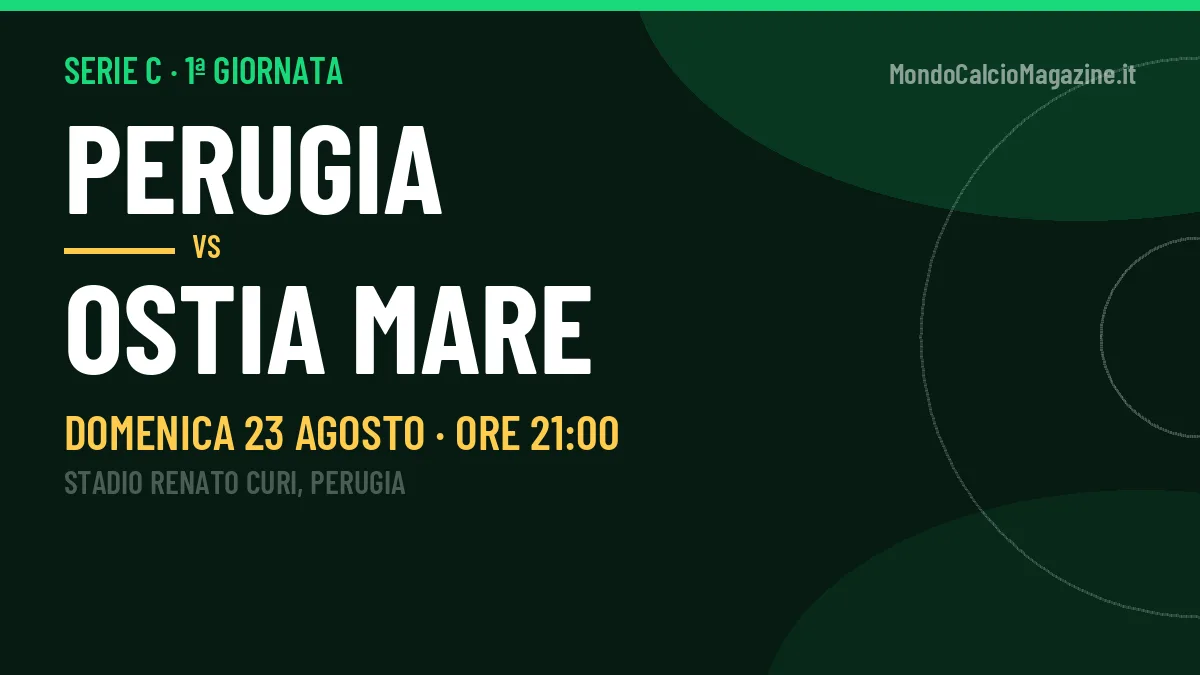 Perugia-Ostia Mare (dom 23/08 ore 21:00): probabili formazioni, statistiche e quote