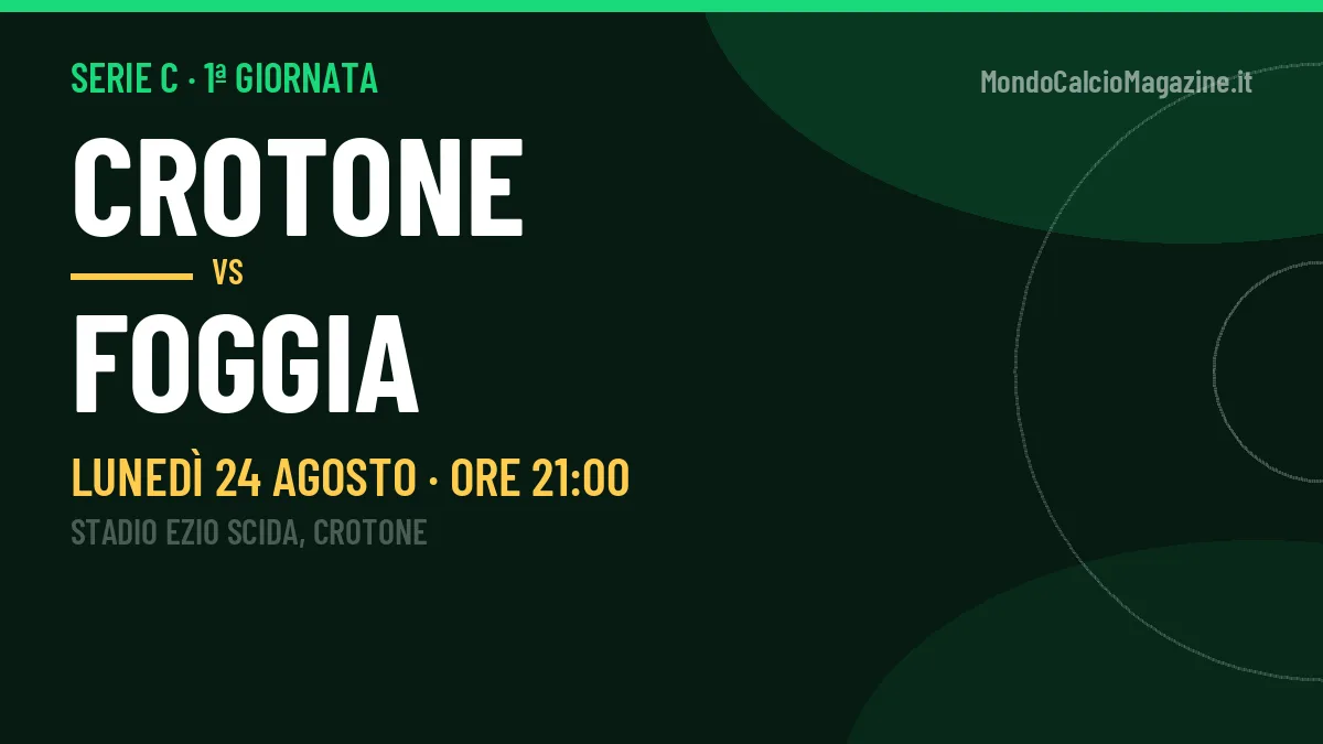 Crotone-Foggia Serie C 1ª giornata: orario, TV, streaming e probabili formazioni