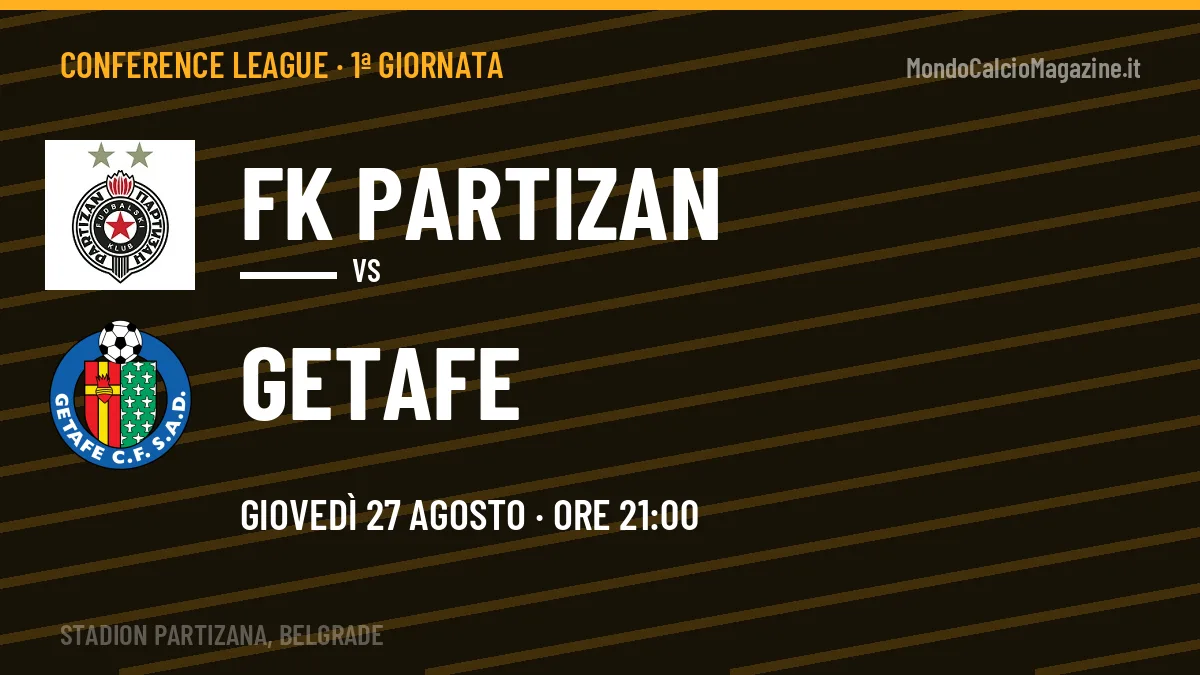 FK Partizan-Getafe Conference League 1ª giornata: orario, TV, streaming e probabili formazioni