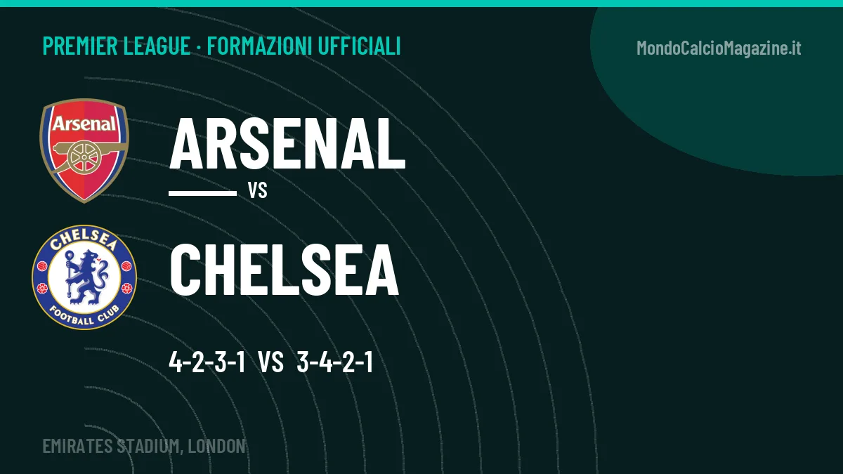 Le formazioni ufficiali di Arsenal-Chelsea: Alonso risponde col 3-4-2-1