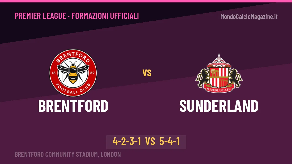 Brentford-Sunderland formazioni ufficiali: dal 1' c'è Thiago