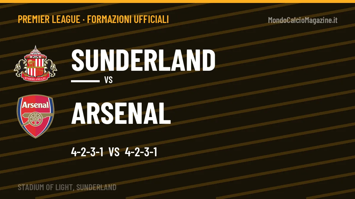 Le formazioni ufficiali di Sunderland-Arsenal: 4-2-3-1 contro 4-2-3-1