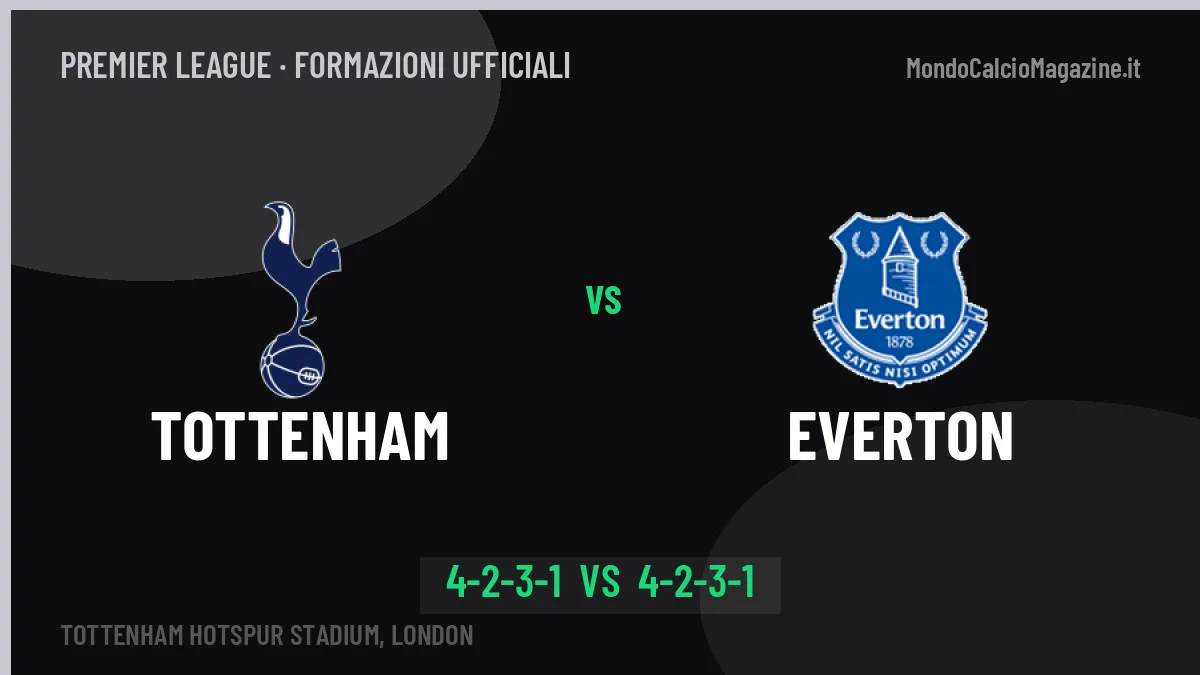 Tottenham-Everton formazioni ufficiali: chi gioca dal primo minuto