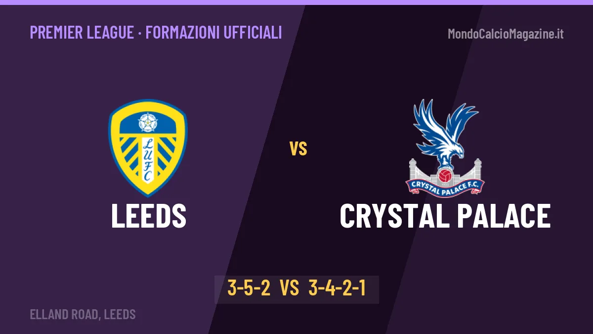 Leeds-Crystal Palace formazioni ufficiali: dal 1' c'è Calvert-Lewin