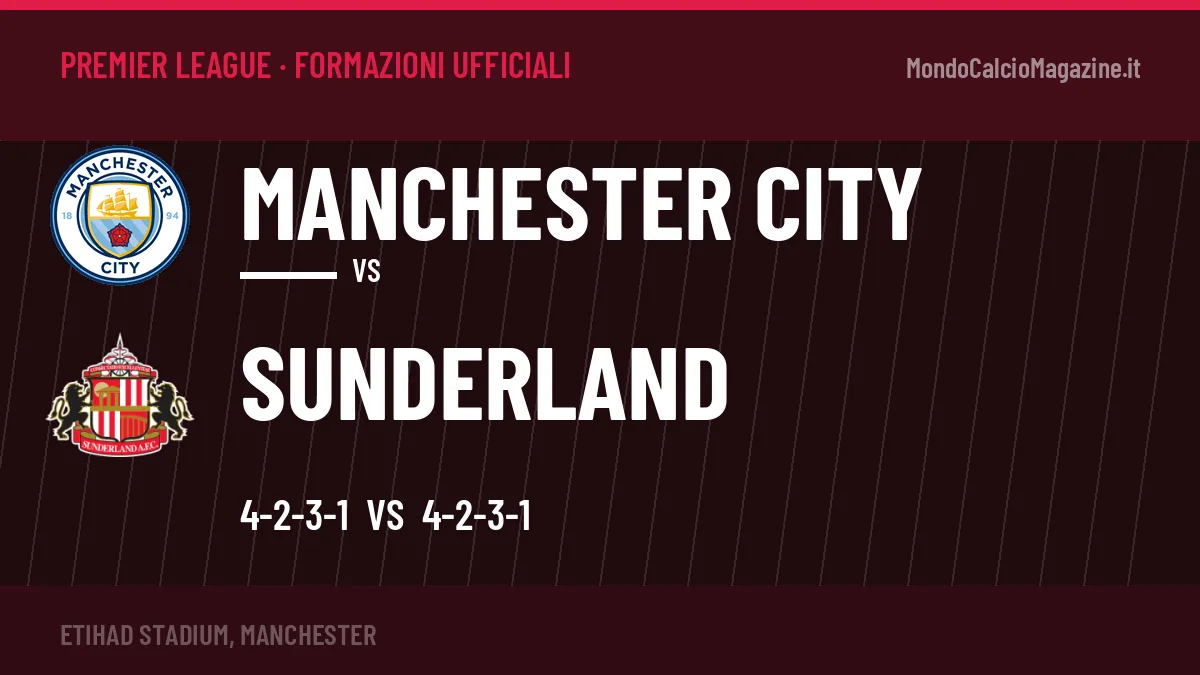Formazioni ufficiali: Manchester City col 4-2-3-1, Sunderland col 4-2-3-1