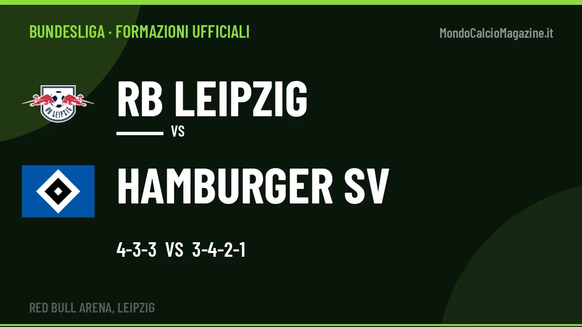 Le formazioni ufficiali di RB Leipzig-Hamburger SV: Polzin risponde col 3-4-2-1