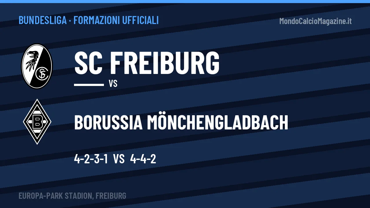 Formazioni ufficiali: SC Freiburg col 4-2-3-1, Borussia Mönchengladbach col 4-4-2