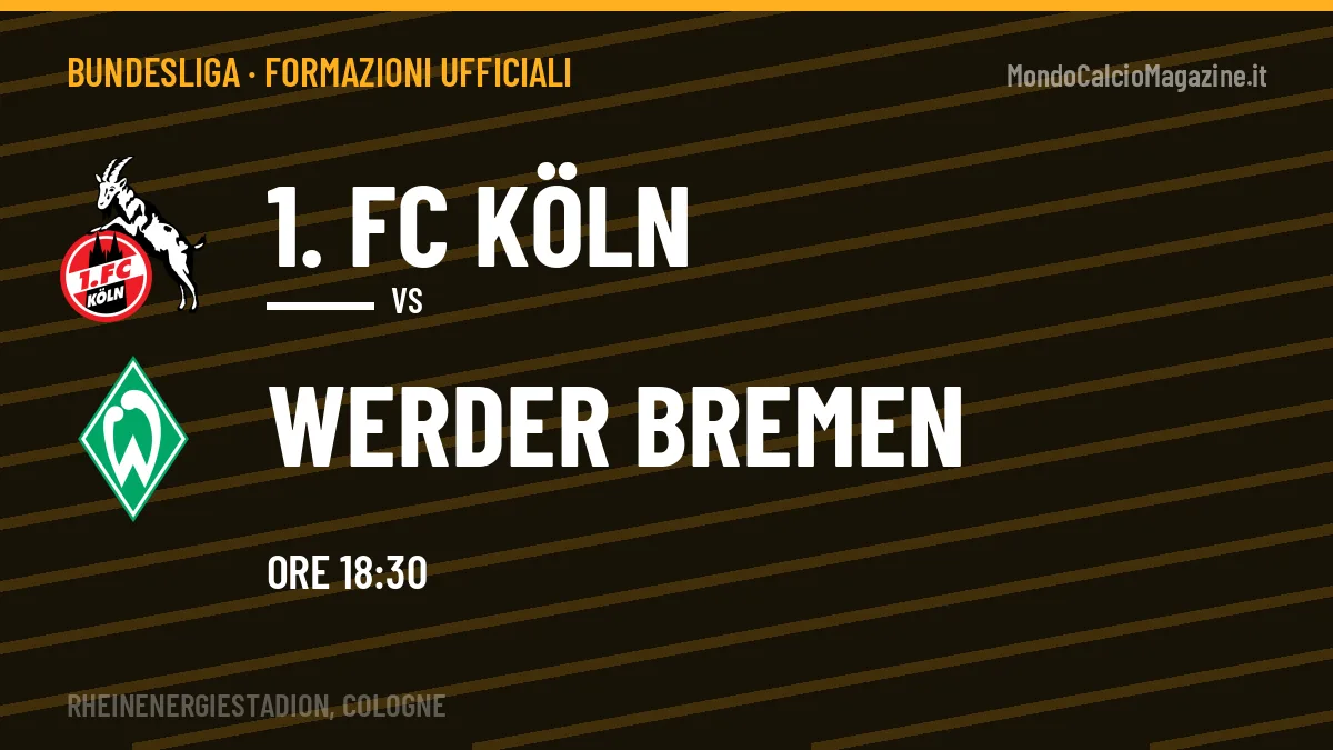 Formazioni ufficiali 1. FC Köln-Werder Bremen: gli undici scelti dai due allenatori