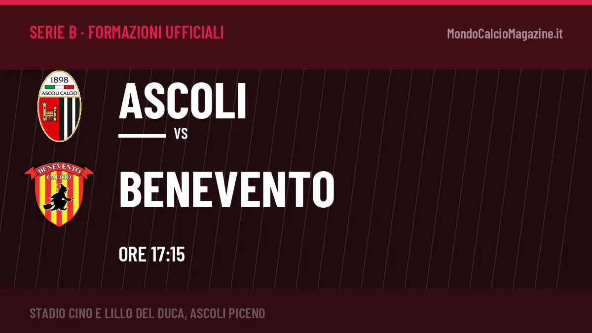 Formazioni ufficiali Ascoli-Benevento: gli undici scelti dai due allenatori
