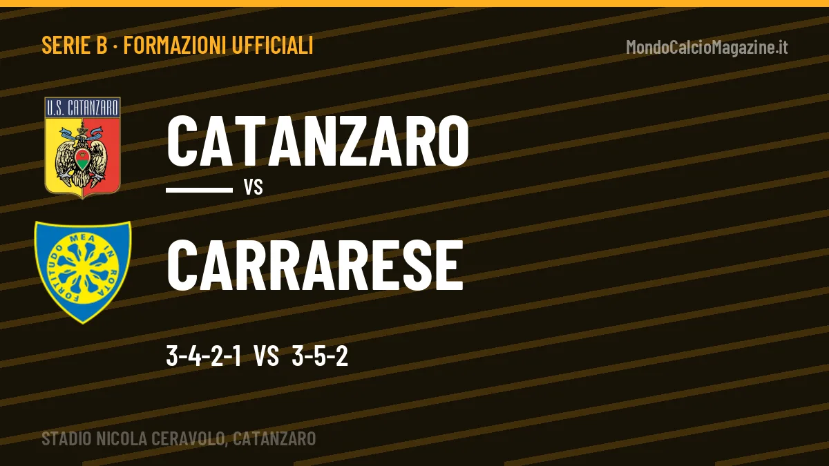 Formazioni ufficiali: Catanzaro col 3-4-2-1, Carrarese col 3-5-2