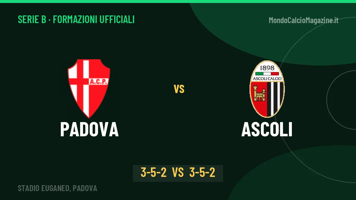 Padova-Ascoli formazioni ufficiali: chi gioca dal primo minuto