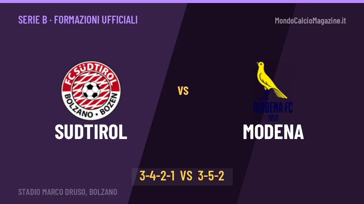 Sudtirol-Modena, le formazioni ufficiali: Possanzini punta su Okoro